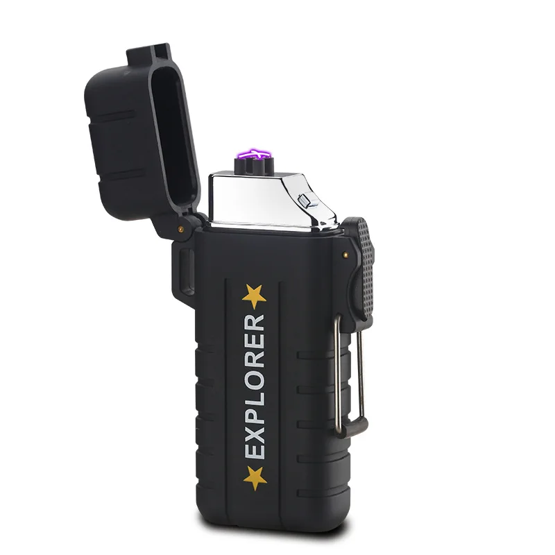 

Explorer outdoor use waterproof windproof double arc pulse Plasma cigarette smoking lighter USB charging electric Metal lighter