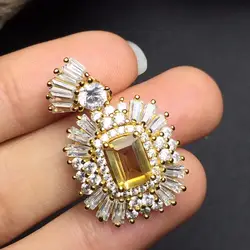 Fine Jewelry S925 одноцветное серебро 100% натуральный цитрин драгоценных камней женский кулон Цепочки и ожерелья для женщин изысканные кулон