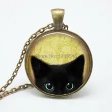 Vintage black cat glass pendant necklace personality pendnat Art picture necklace for women jewelry FTC N216