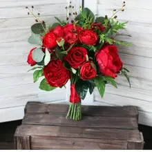 Красный пион роза Свадебные букеты для свадьбы искусственный шелк Холдинг Свадебный букет цветов Fleur Mariage