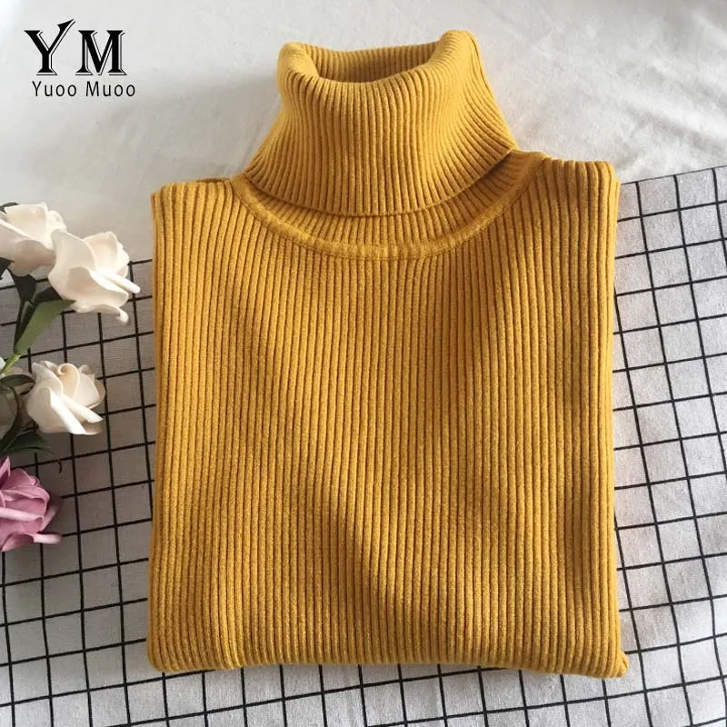YuooMuoo, хорошее качество, удобный свитер с высоким воротом,, Женский пуловер в Корейском стиле, джемпер, зимний топ, вязаный свитер для женщин - Цвет: Цвет: желтый