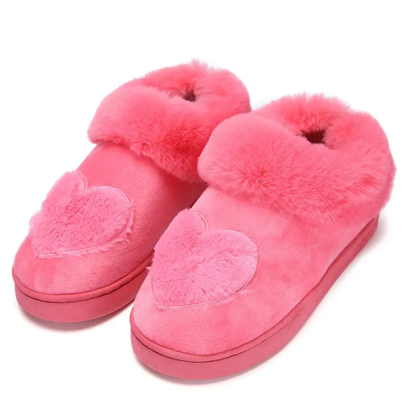 

2018 Fashion Winter Women Slippers Plush Lovely Heart-Shaped Indoor House Couple Fur Warm Slippers Bedroom Footwear