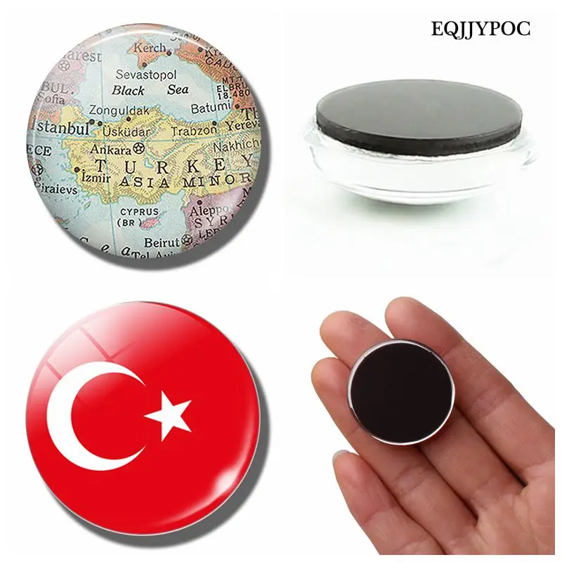 

Turkey Flag 30 MM Fridge Magnet Turkey Map Ankara Aegean Sea Glass Dome Magnetic Refrigerator Stickers Note Holder Home Decor