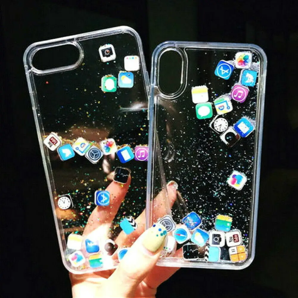

App Icon Quicksand Clear Case For iPhone X 6 6s 7+ 8 Glitter Liquid Cover Shell Transparent Shell