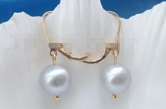 

Hot selling> 1090 gray round freshwater pearl earring gold filled hook -Bride jewelry free shipping