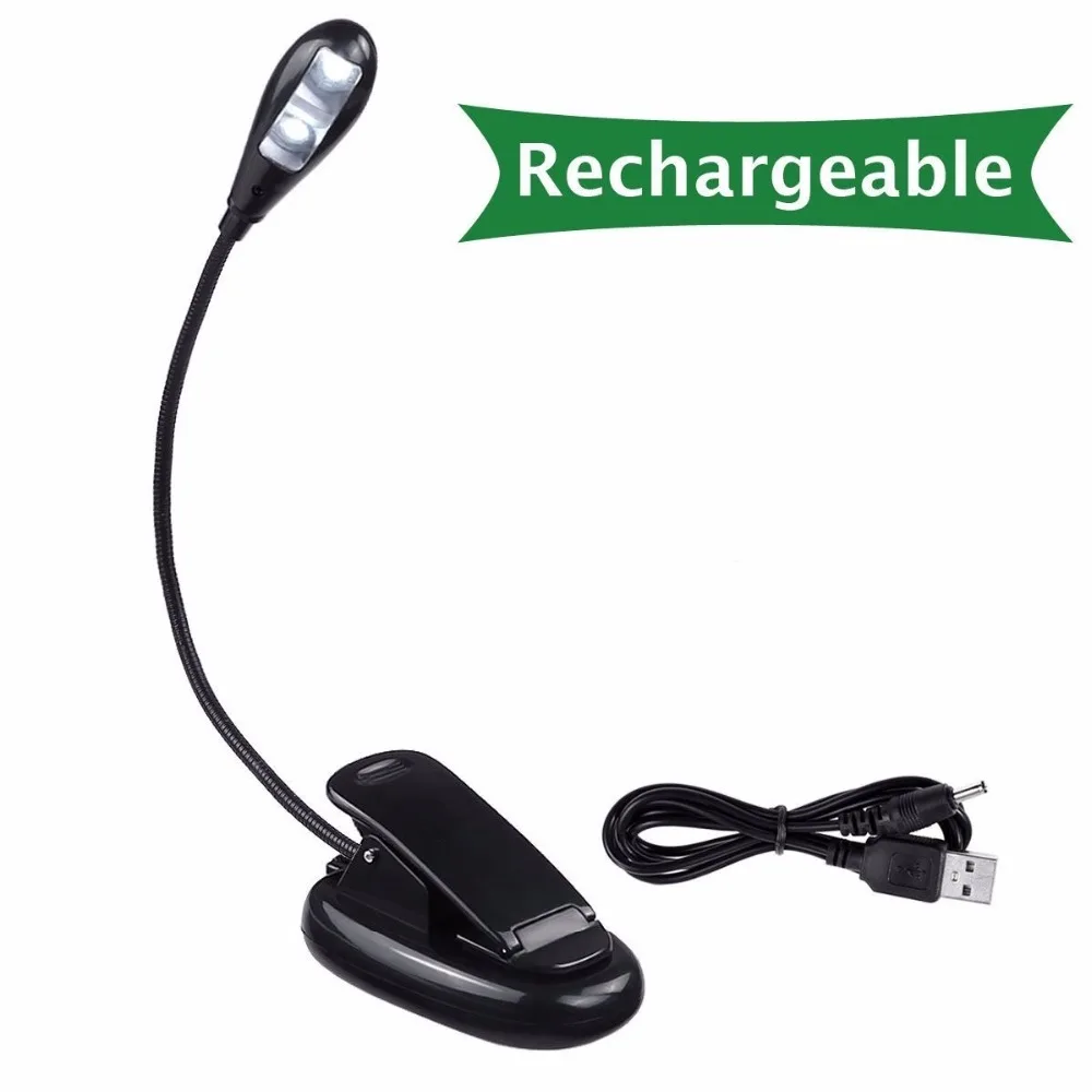Book Light Recharge Booklight 2 Led Ebook Mini Flexible Bright Clip