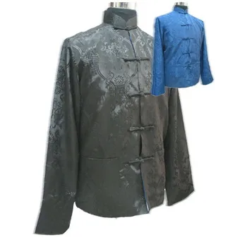 

Black Blue Chinese Men's Reversible Satin Outwear Classic Two-Sided Jacket Vintage Button Tang Suit Size M L XL XXL XXXL WN018