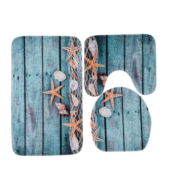 

3 pcs/set Bathroom Carpet Ocean Pattern Anti Slip Bathroom Mat Set Coral Fleece Floor Bath Mats Washable Bathroom Toilet Rugs
