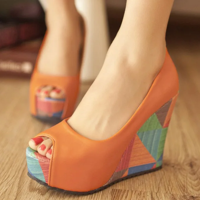 

Women wedges sandals peep toe platform pumps slip on shallow mixed color fashion ladies dress shoes