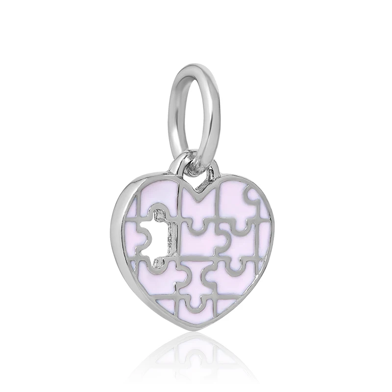 

free shipping plat pink heart puzzle hanging dangle bead Charm Fit European Pandora Charm Bracelet & Necklace B035