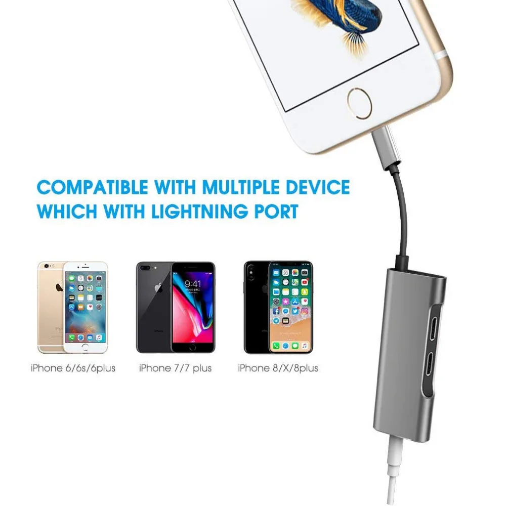 3 in 1 Dual for Lightning with 3 5 mm Headphone Jack Audio Adapter Splitter Support Audio Charge Music Control Phone Call