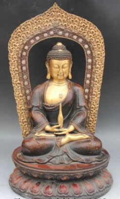 

dr228 19"Tibet Buddhism Fane Purple Bronze Gold Gilt Shakyamuni Amitabha Buddha Statue