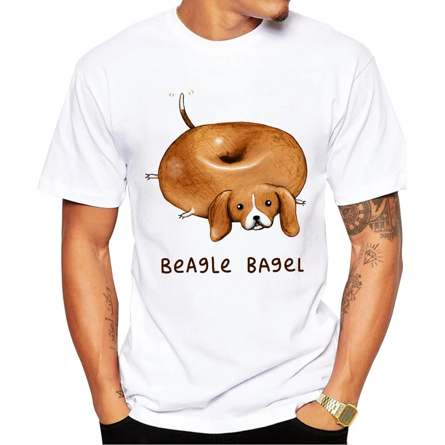 2018 Newest Men Beagle Bagel T Shirt Short Sleeve Dog Donut Printed T