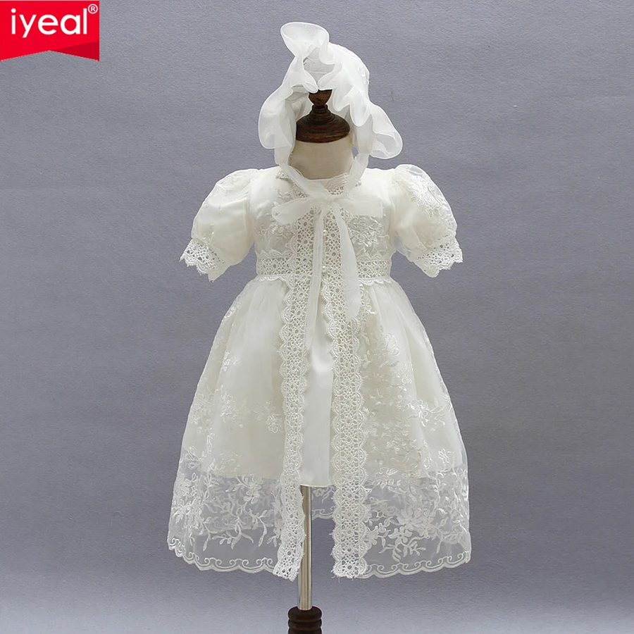 

IYEAL Baby Girl Dress With Shawl + Hat for Toddler Girls Infant 1 Year Birthday Party Baptism Christening Gown High Quality