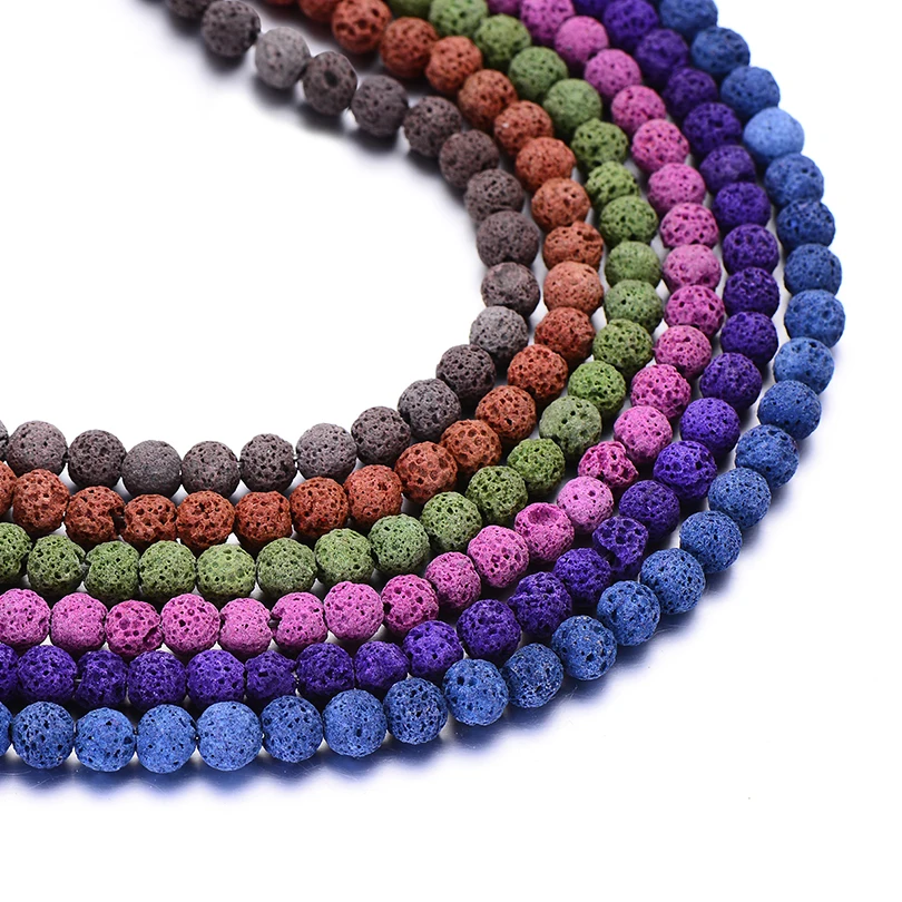 Multicolor Natural Stone Beads Rock Lava Beaded Classic 8 mm Round