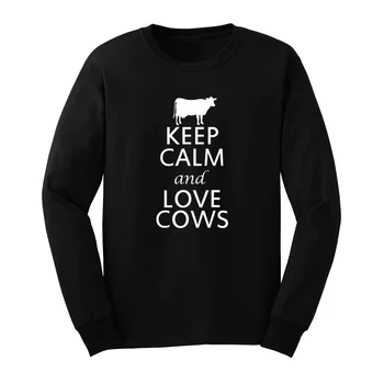 

Mens Keep Calm And Love Cows Long Sleeve T-Shirts Casual Men Tee