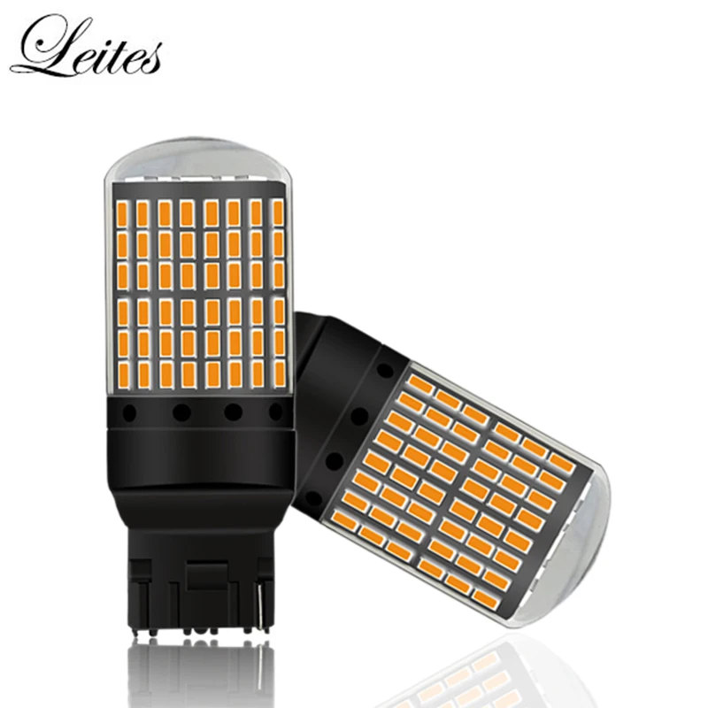 

2pcs No Hyper Flash T20 7440 W21W LED Bulbs 3014 Chips 144 SMD LED Lights For Car Auto Brake Stop Lamp Reverse Light Bulbs Amber