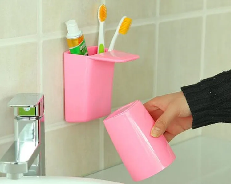 Корейские с магнитом адсорбирующая подставка для зубных щеток+ чашка для мытья ванной набор самоклеящаяся коробка для хранения зубной пасты стойка аксессуары для ванной комнаты