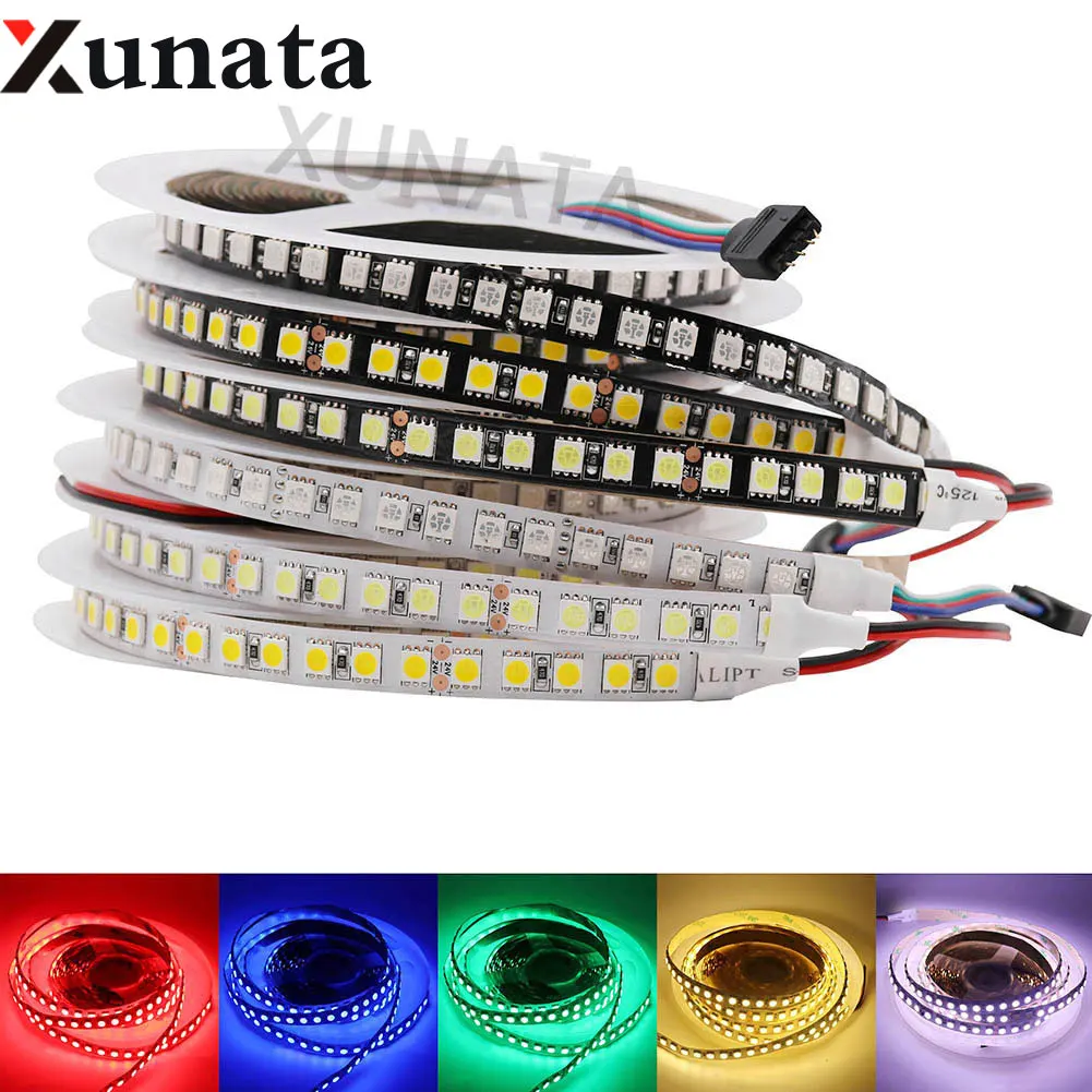

5M DC24V SMD 5050 LED Strip Light 120Leds/m Flexible Non Waterproof Led Strip Ribbon Tape Home Decoration White/Black PCB
