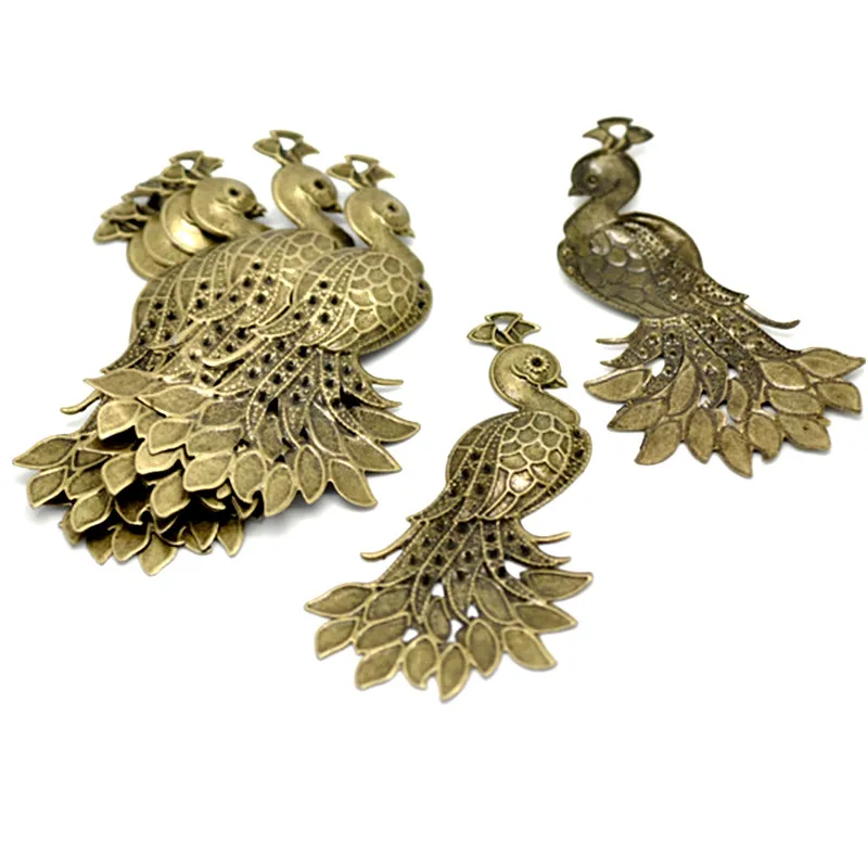 

50 Bronze Tone Filigree Peacock Wraps Connectors Charms Pendants Component for Jewelry Making 7x4.2cm