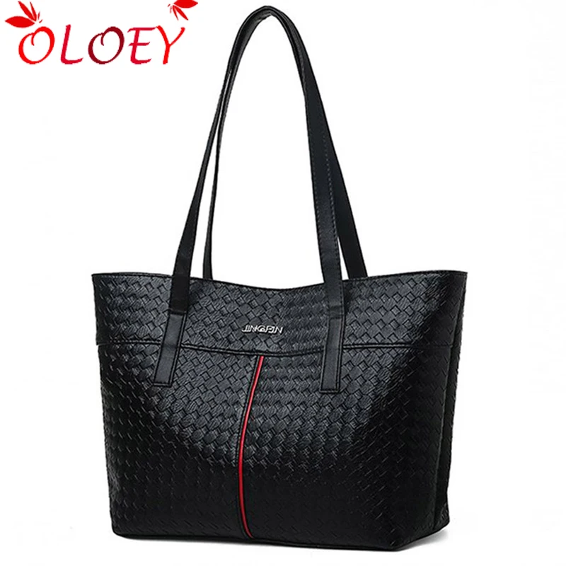 

2019 quality women's knit fashion bag large capacity Soft Pu leather handbag brand name ladies shoulder bag high quality handbag