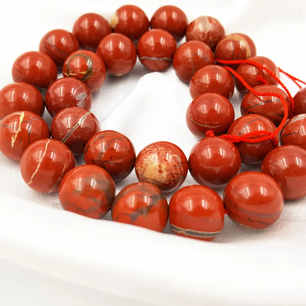 ЛИИ Ji Нить Натуральной Красной Яшмы 39 см круглые бусины 6-14 мм для изготовления ожерелья или браслета