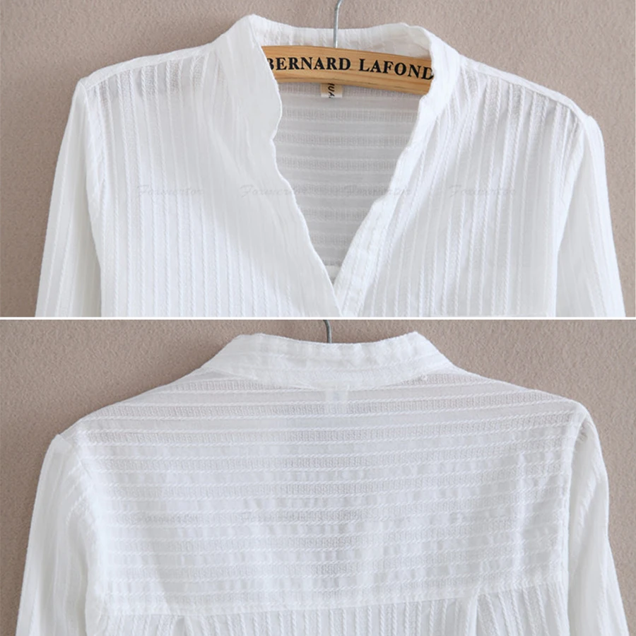 Foxmertor хлопковая рубашка белая блузка весна осень женские блузки повседневные топы с длинными рукавами однотонные карманные Блузы#06