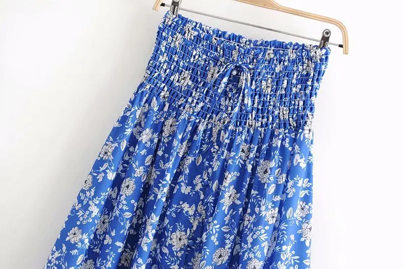 Женская милая длинная синяя юбка с цветочным принтом faldas mujer женский эластичный пояс шикарные юбки с бантом QUN339