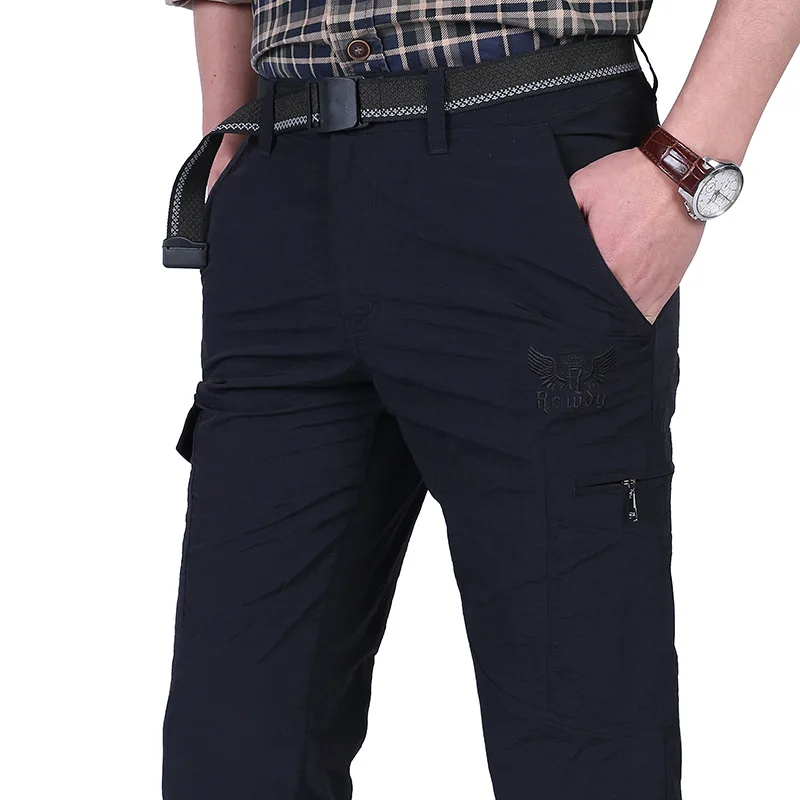 Быстросохнущие повседневные мужские летние дышащие армейские военные мужские тактические брюки карго мужские легкие водонепроницаемые брюки 4XL - Цвет: Темно-синий