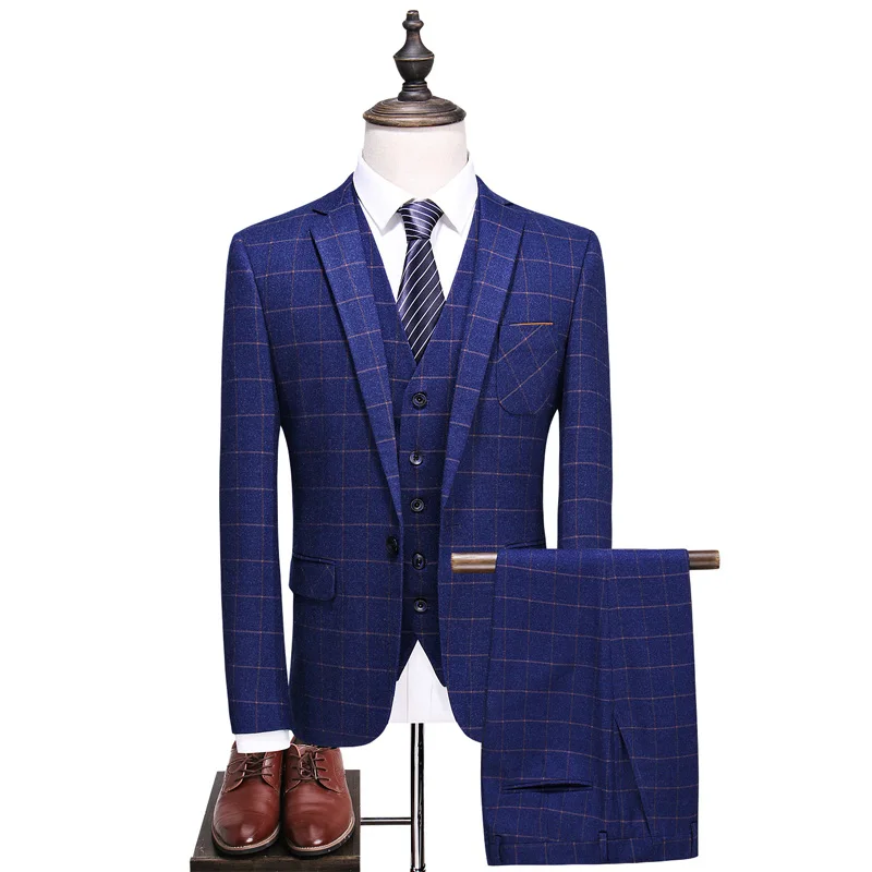 

2019 New Men's Formal suits Mens Fashion lattice Business Casual Silm Wedding Office 3 piece Dress suits Blazer With Pants Vest