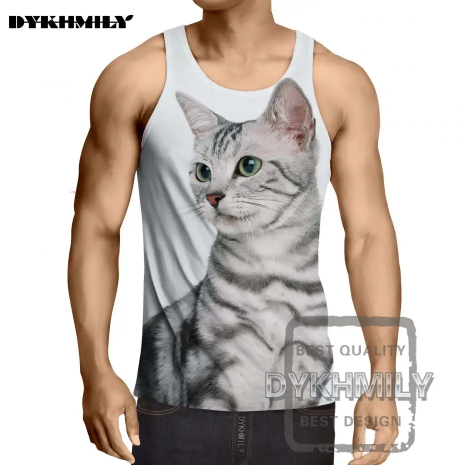 Dykhmily Mens Animal Quiet Lovely Cat Printed 3d Tank Tops Exercise Sleeveless 2017 Hot Sale Hip Hop Style 6xl | Мужская одежда