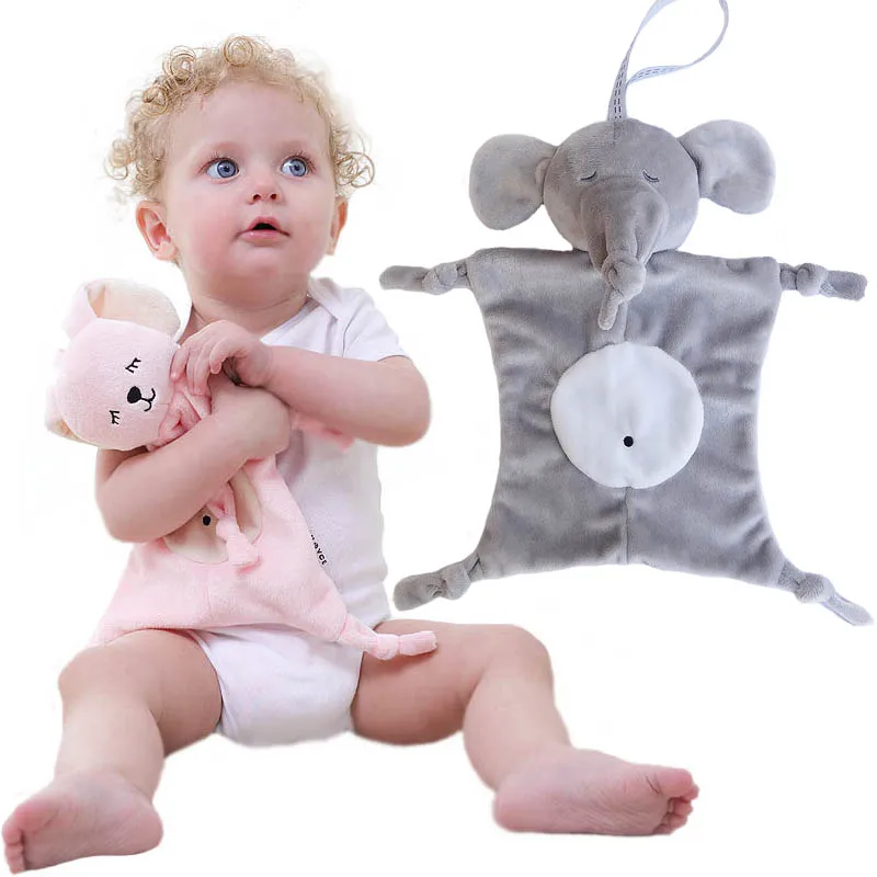Newborn Baby Toys Pacifier Doll Soothing Towel Blankie Infant Soft Soother Towel Cartoon Animal Educational Elephant Plush Toys