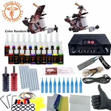 Полный комплект татуировки, два станка, тату-машинка, 20 цветов, набор чернил, полный светодиодный источник питания, комплект татуировки