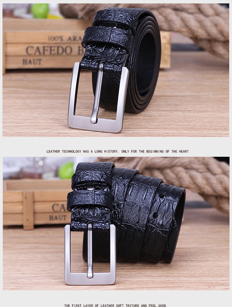 New Fashion Luxury Crocodile Skin Design men belt Genuine Leather Pin Buckle Alligator Jeans belts for Men's Cinto Waisntband blue leather belt