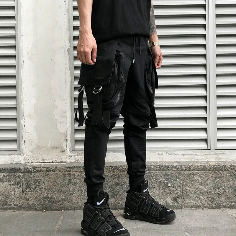 Male Fashion Hip Hop Punk Harem Pants Jogger Sweatpants Black Street Wear Cargo Trousers Men Big Pockets Casual Pants