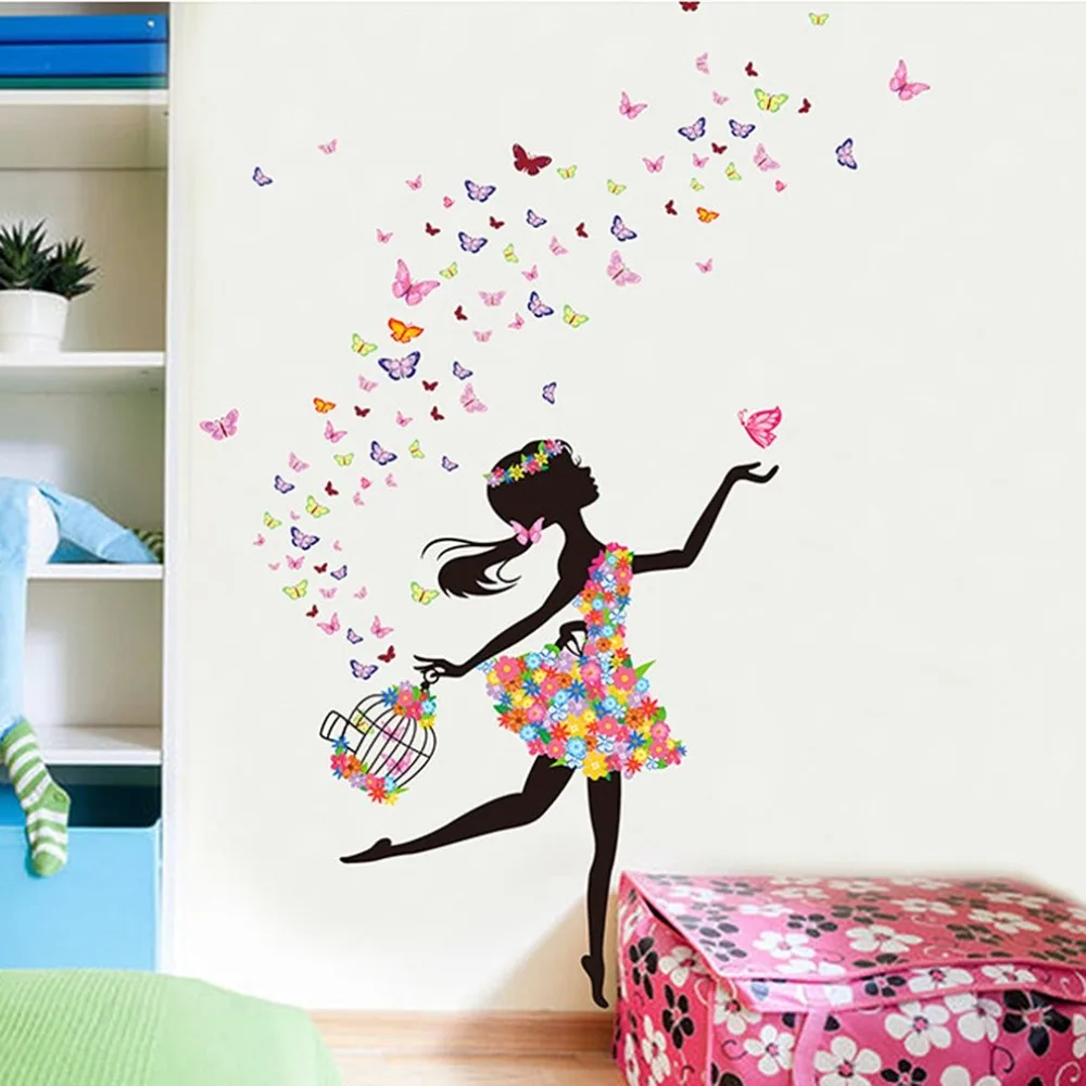 

Beautiful Design Home Living Room Bedroom Wall Sticker Removable PVC Flower Girls Pattern Wall Decals Art Stickers