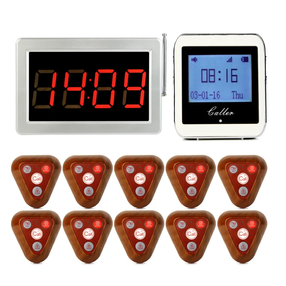 

1Pcs RF Wireless Receiver Host Voice Broadcast +10 Pcs Call Button + 1 Pcs Coaster Watch Restaurant Calling Paging System