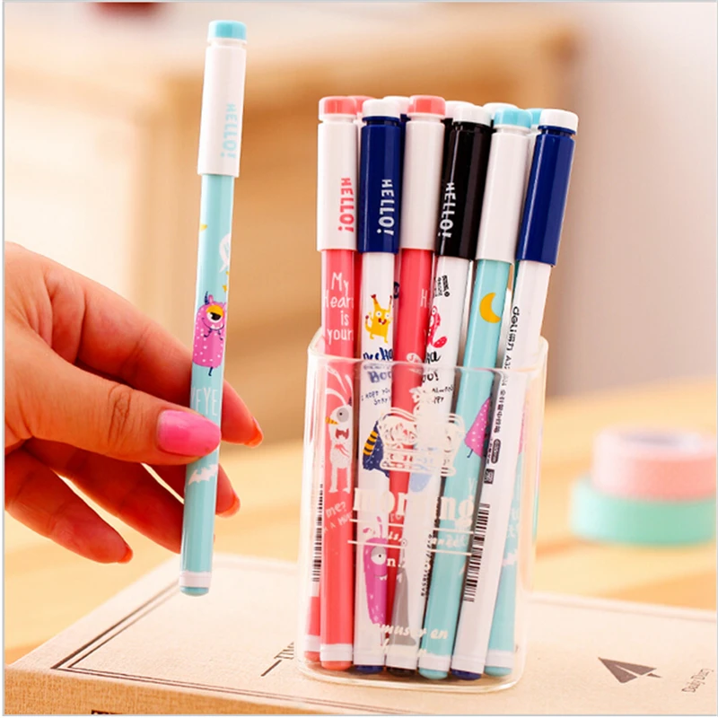 

12 pcs/Lot The little monster Gel pen 0.35mm black ink pens for writing signature Stationery Writing supplies Canetas