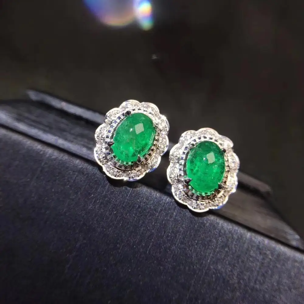 

Emerald Earrigns Fine Jewelry Pure 18 K Gold Jewelry AU750 100% Natural Emerald Gemstone 2.56ct Female's Stud Earrings for Women