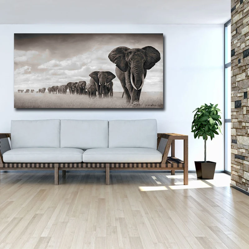 Dropship Modern Canvas Painting large posters Wall Art Pictures Elephants Animal Decorative Posters And Prints for Living Room