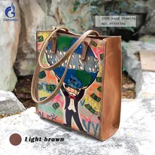 Роскошные Сумки Для женщин сумки дизайнер полный зерна растительного дубления кожи сумка Книги по искусству рука рисунок граффити Алек Повседневное сумки