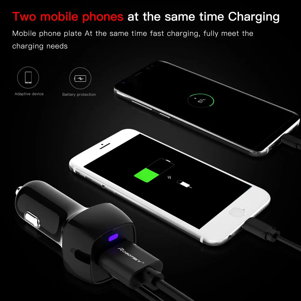 5 V/2.1A المزدوج ميناء USB شاحن سيارة الهاتف شاحن سيارة مع مايكرو نوع C كابل USB لسامسونج S9 S8 زائد/هواوي