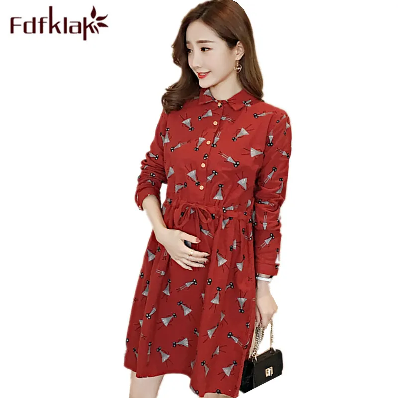 

Fdfklak dresses M-3XL Plus Size Spring Summer Long Sleeve Print Dress For Pregnancy Women Wine Red/Black Bridesmaid Dresses F37