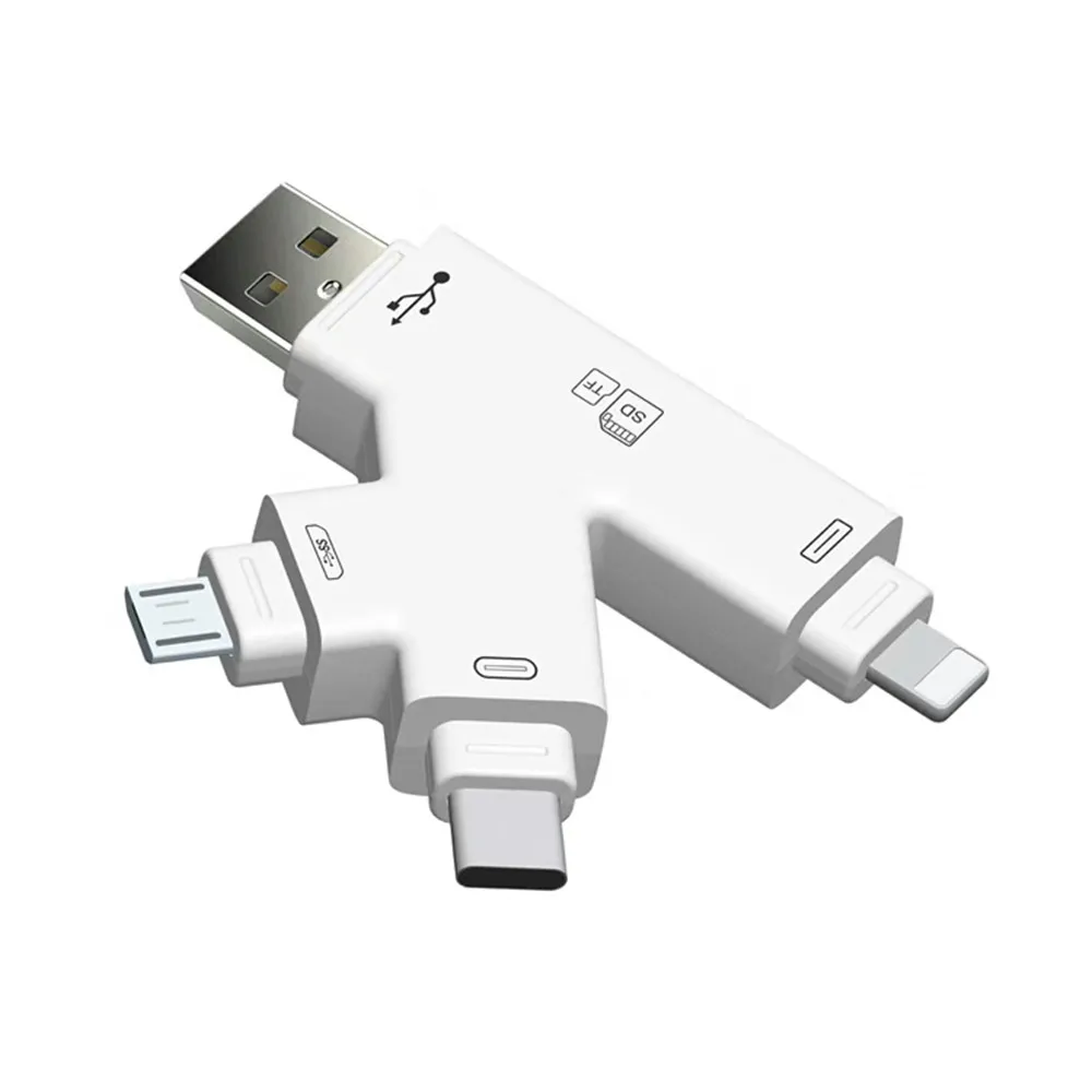 4 в 1 Micro SD и TF Card Reader USB C Тип C адаптер OTG Картридер для iPhone XS max/XS/X/7 8 плюс Android Phone MAC PC