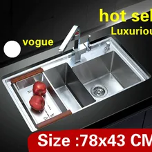 Квартира класса люкс пищевой 304 нержавеющая сталь стандарт кухня ручная раковина двойной паз Горячая 780x430 мм