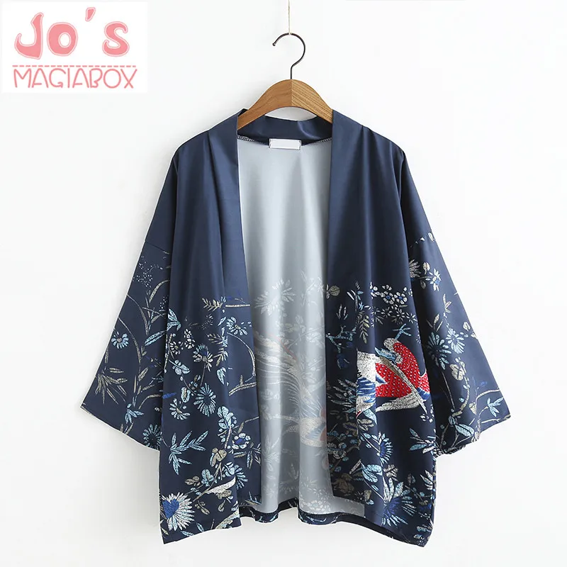 

Phoenix Birds Printed Japanese Kimono Cardigan stain Female Blouse Women Shirt Jiu Jitsu Harajuku Kimono Maxi Kawaii Summer
