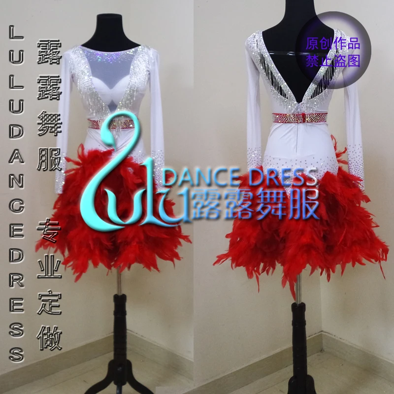 Платье для латиноамериканских танцев Румба красное перо|latin dance dress|dance dresslatin |
