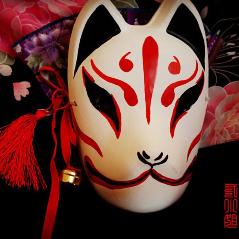 

Hand-Painted Japanese Fox Mask Demon Kitsune Full Face Cosplay Masquerade Collection Japanese Noh Party Carnival A1