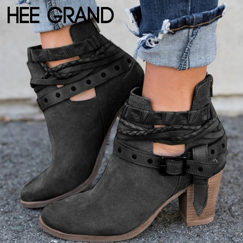 En Ligne HEE GRAND Boucle Sangle Femmes Cheville Bottes Occasionnels Plate Forme Chaussures Femme Talons hauts Bottes Western Sans Lacets Hiver Femmes Chaussures XWX6884