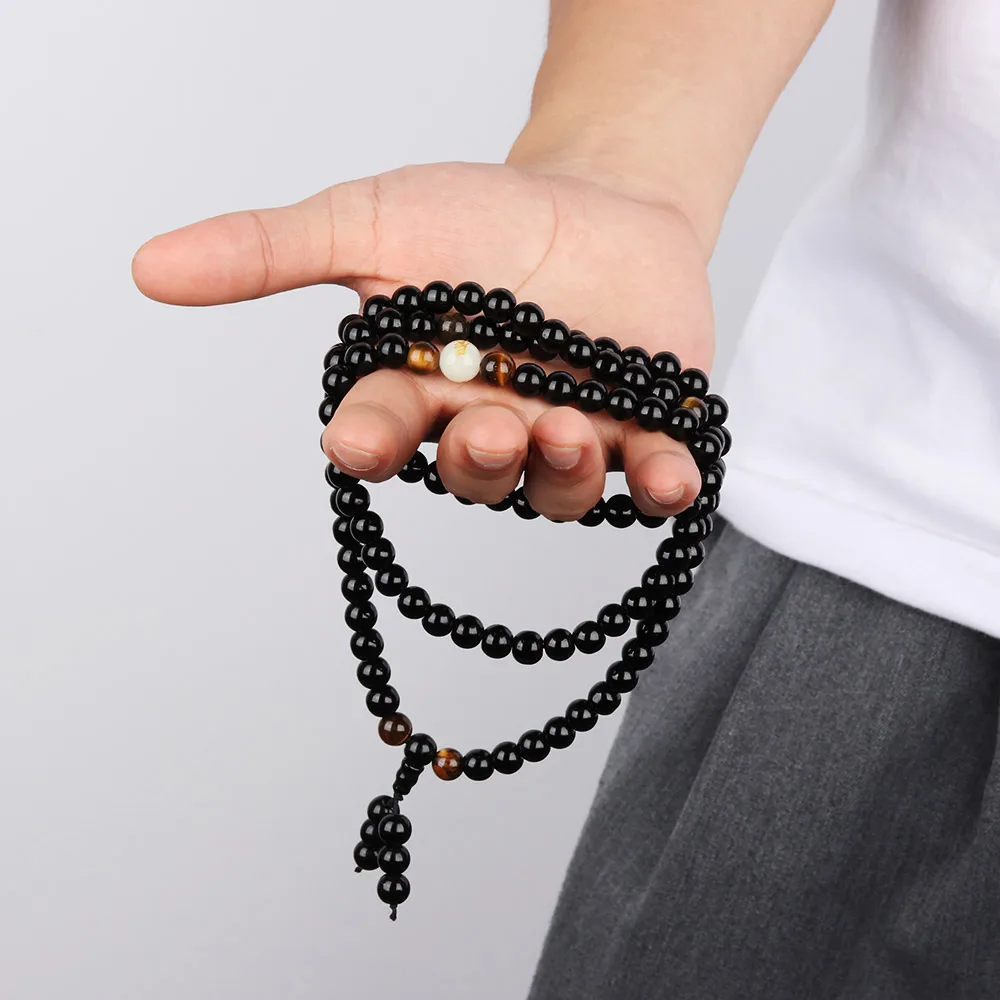 Mujer дракон черный Будда мала бусины браслеты и браслеты ручной работы ювелирные изделия этнические светится в темноте браслет для женщин или мужчин